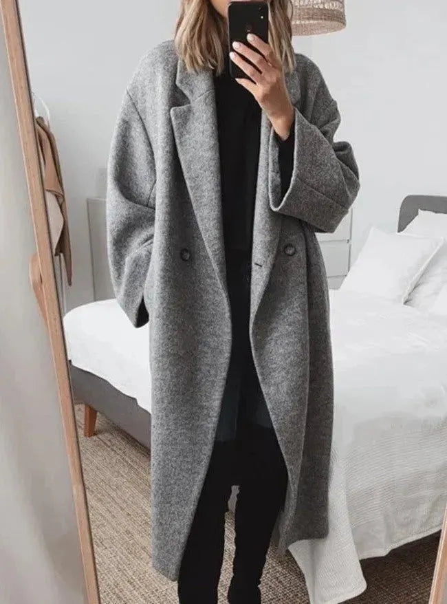 Eva | Women's Relaxed Fit Long Coat - Chic Black