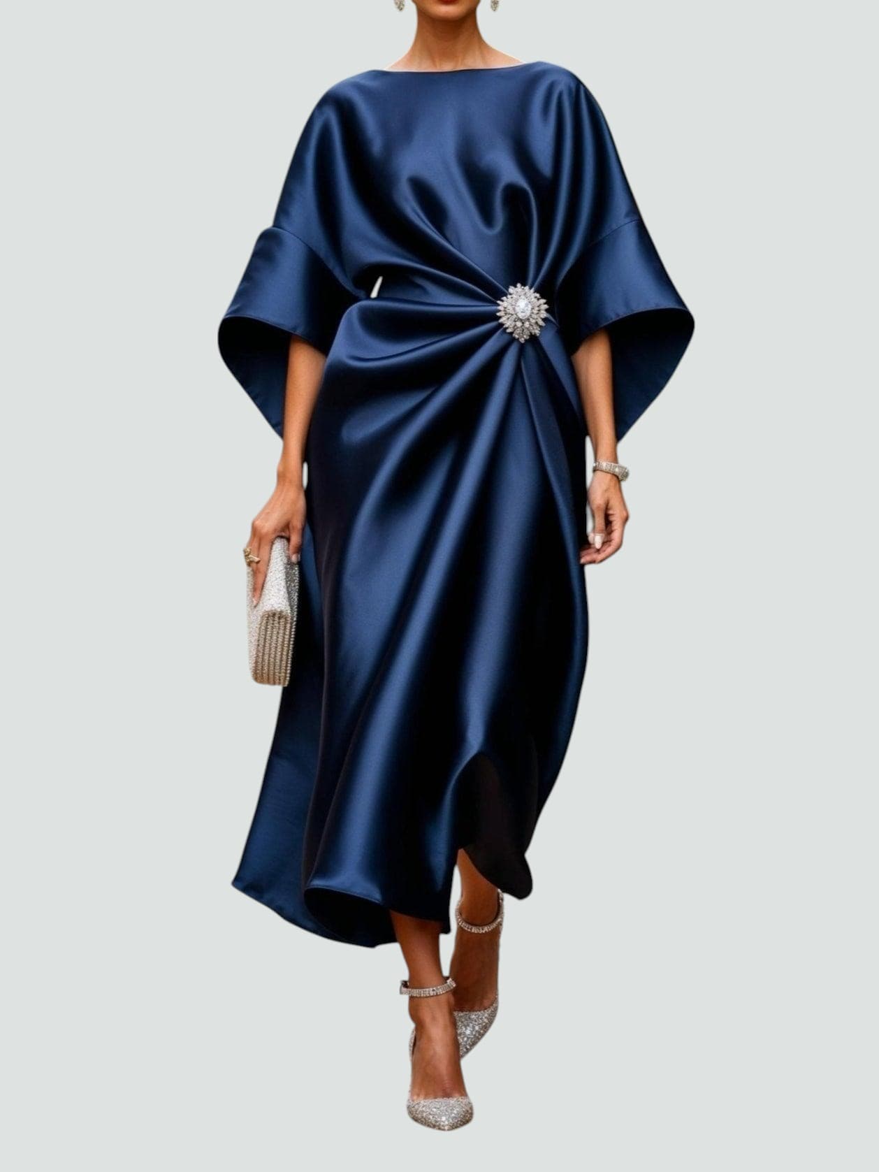Luneth | Elegant Dress - Black Silk Midi