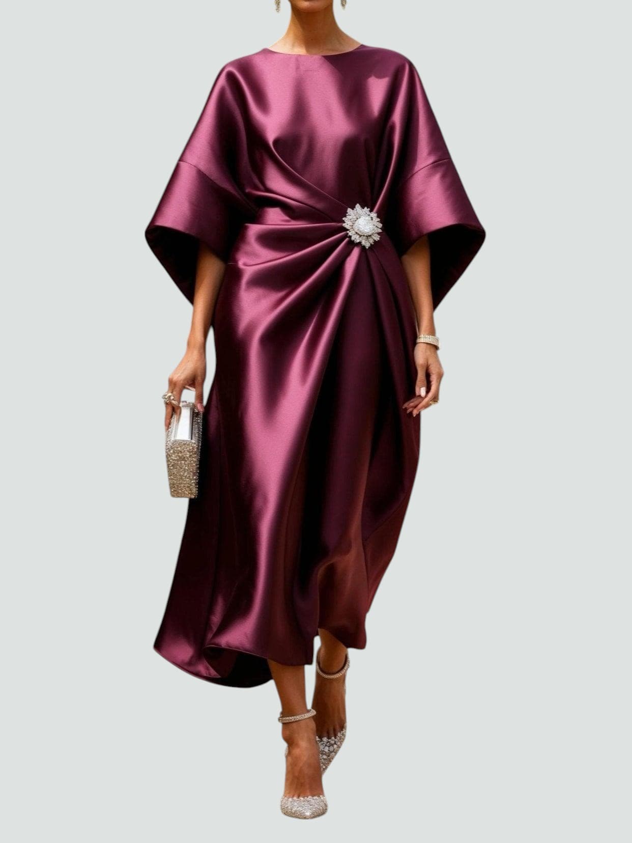 Luneth | Elegant Dress - Black Silk Midi