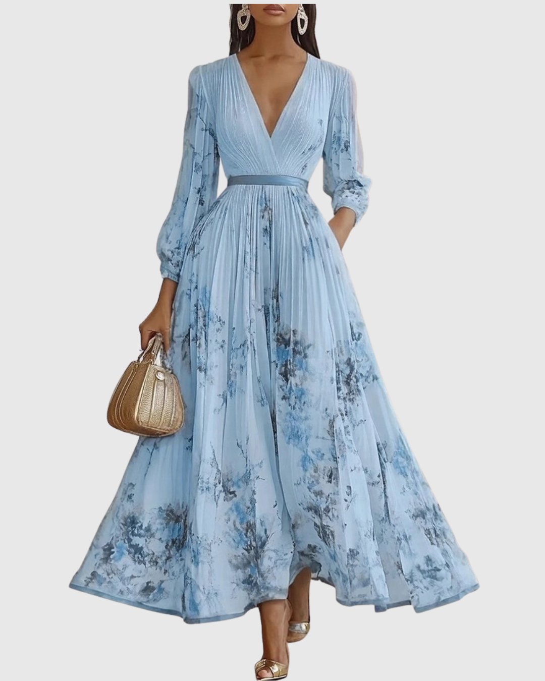 Rowella | Pleated Maxi Dress - Black Silk