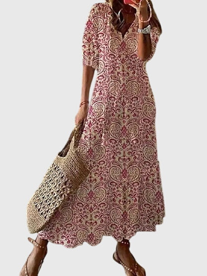 Amalia | Boho Vintage Summer Dress - Floral Print Cotton