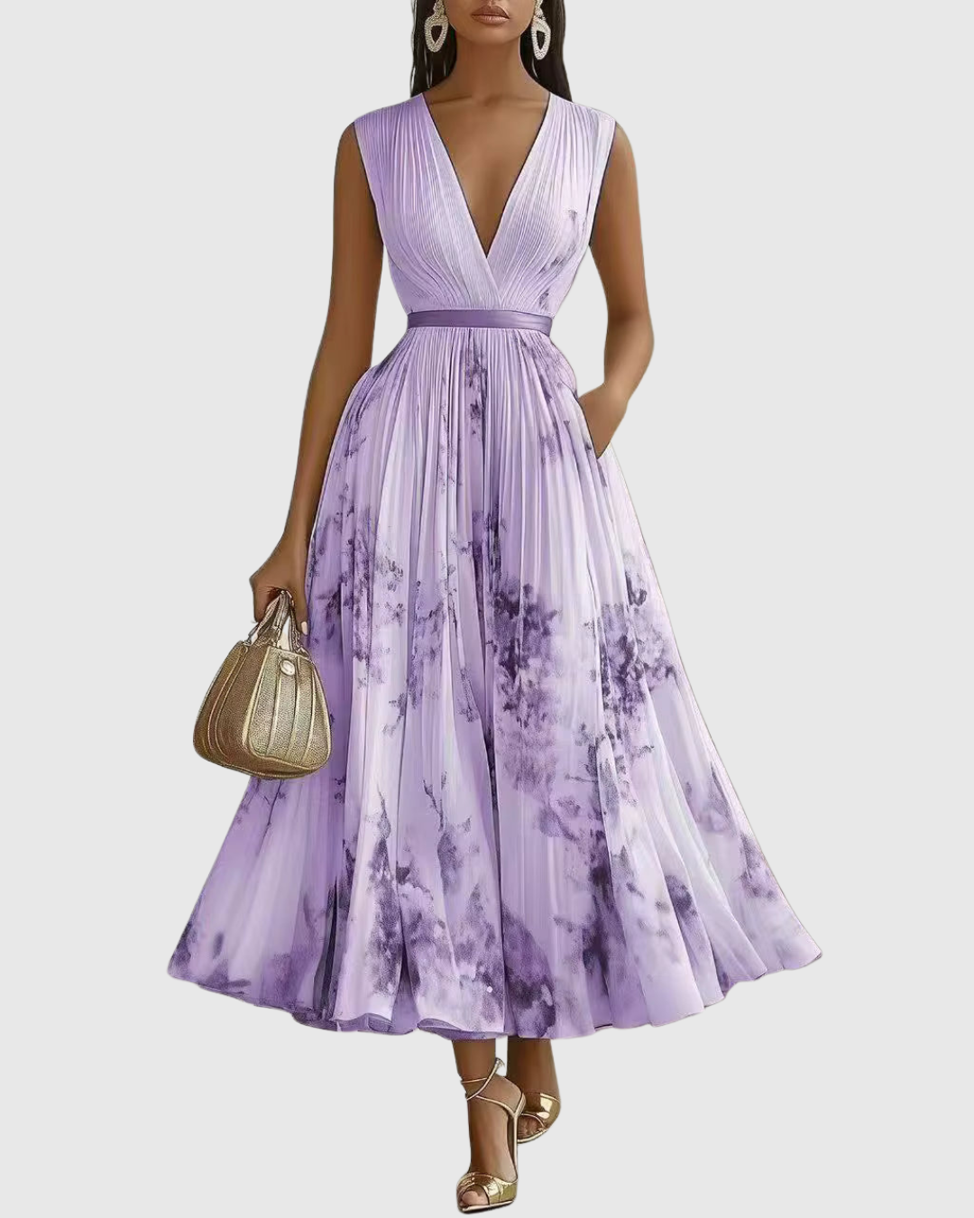 Rowella | Pleated Maxi Dress - Black Silk