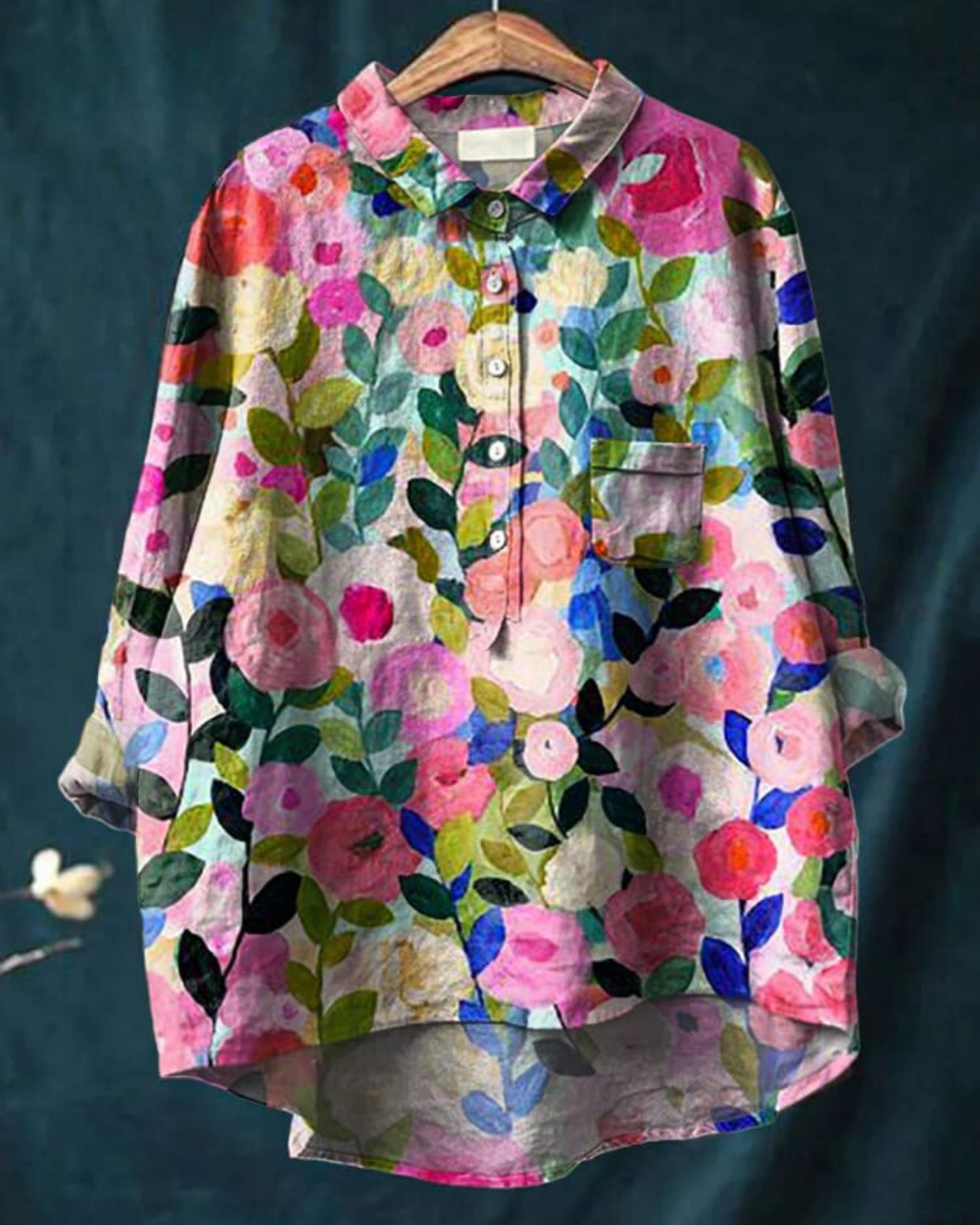 Bella | Floral Button Front Pocket Blouse - Multicolor