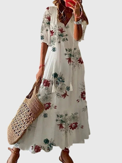 Amalia | Boho Vintage Summer Dress - Floral Print Cotton