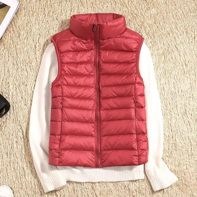 Rose | Lightweight Zip Front Puffer Vest - Pink