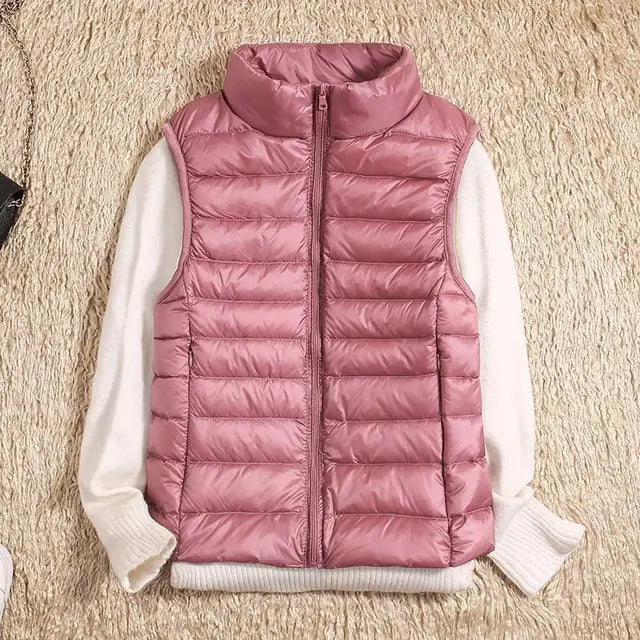 Rose | Lightweight Zip Front Puffer Vest - Pink