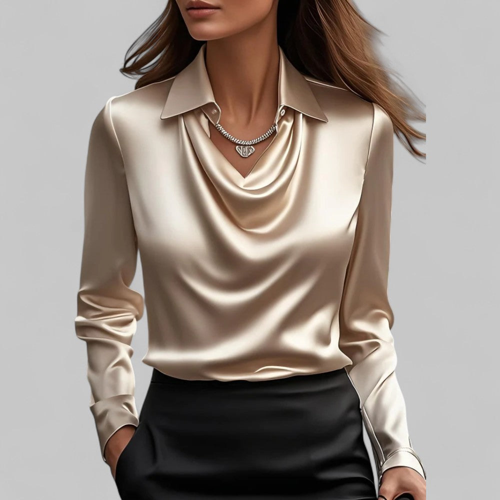 Theresa | Satin Blouse with Waterfall Neckline - Elegant Ivory