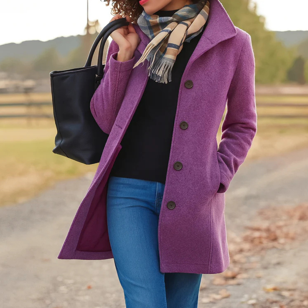 Helga | Classic Winter Coat with Button Front - Black