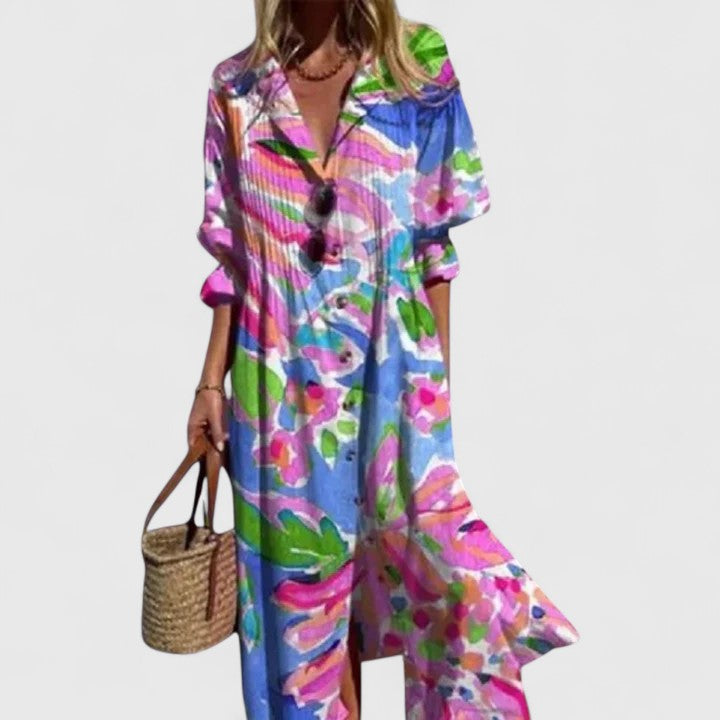 Paula | Boho Dress - Floral Print Cotton