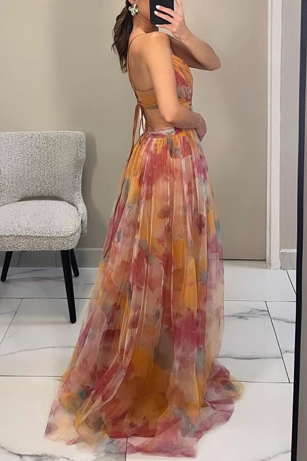 Hailey | Women's Summer Spaghetti Backless Maxi Dress - Blue Cotton