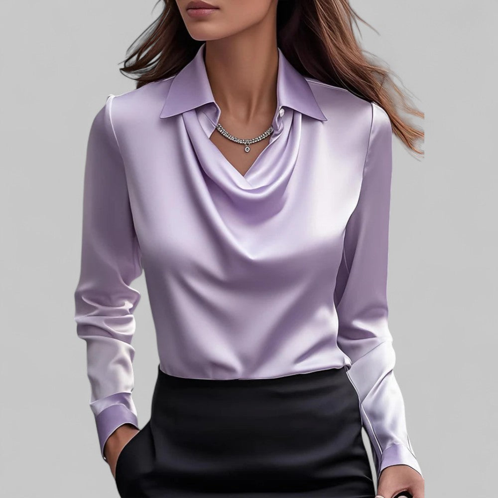 Theresa | Satin Blouse with Waterfall Neckline - Elegant Ivory