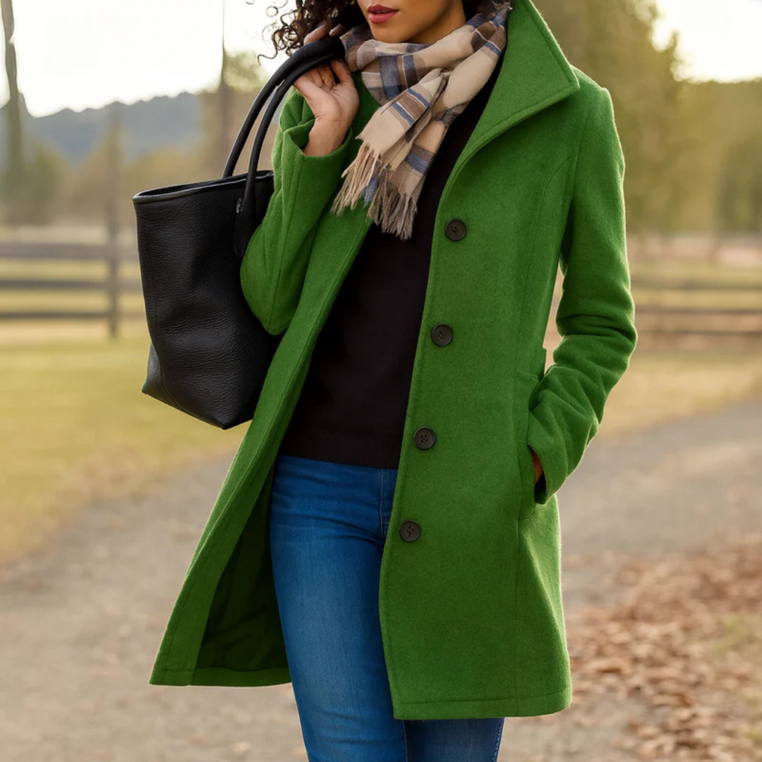 Helga | Classic Winter Coat with Button Front - Black