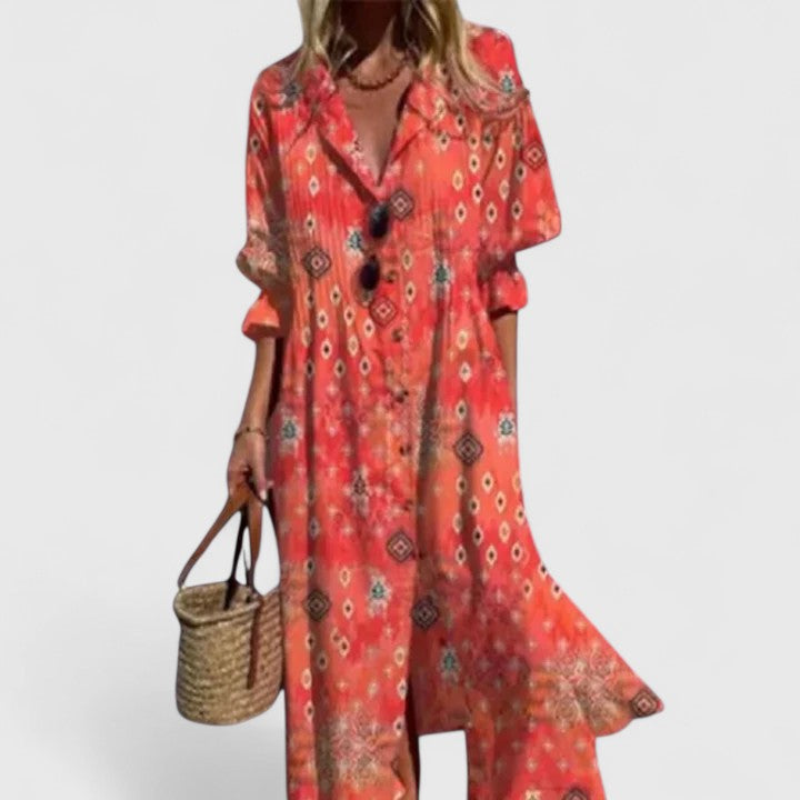 Paula | Boho Dress - Floral Print Cotton