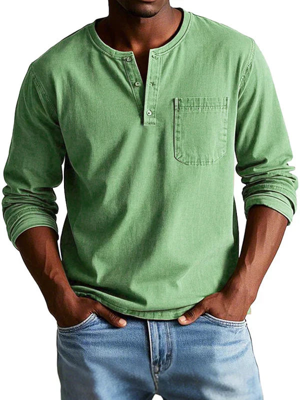 Philipp | Casual Long Sleeve Henley Shirt - Navy Cotton