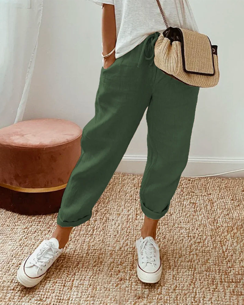 Helga | Casual Linen Trousers - Beige