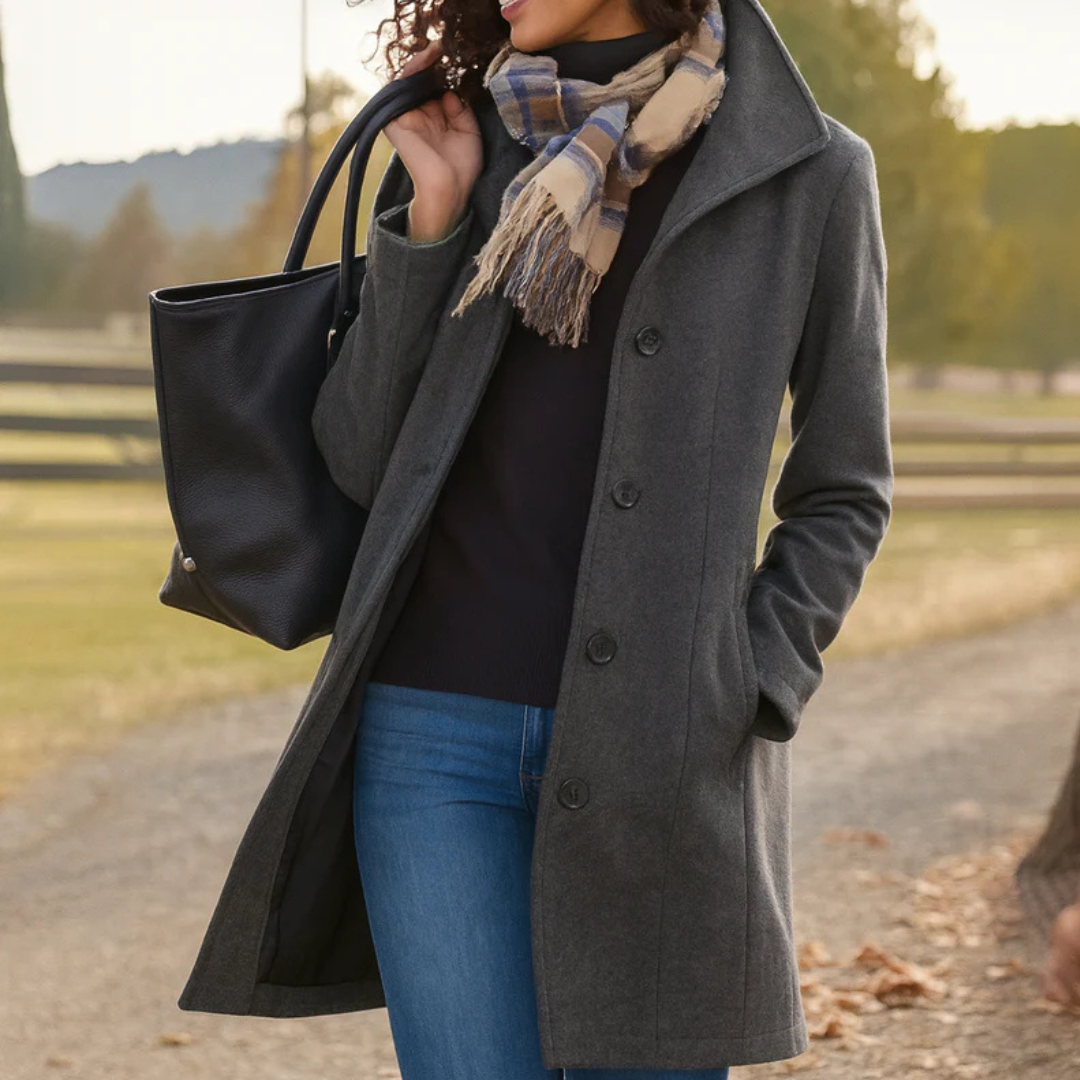 Helga | Classic Winter Coat with Button Front - Black