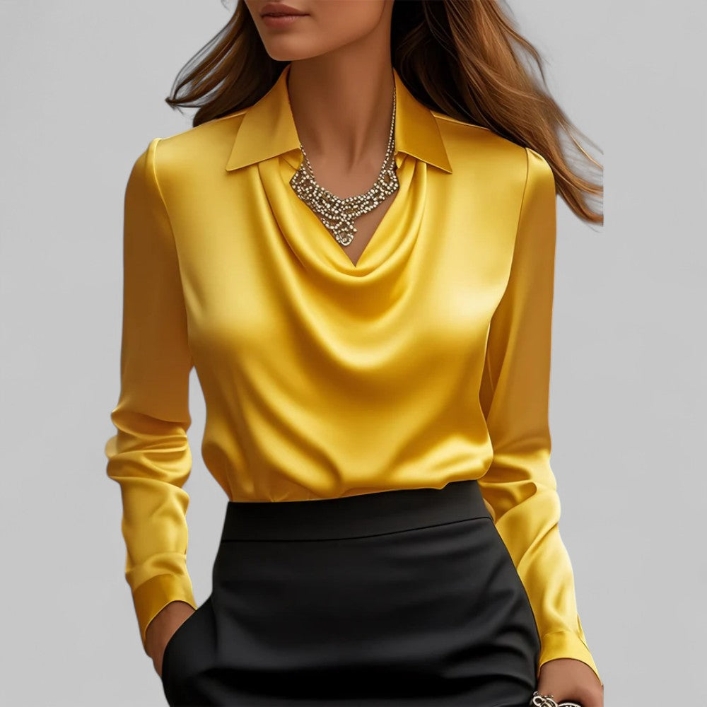 Theresa | Satin Blouse with Waterfall Neckline - Elegant Ivory