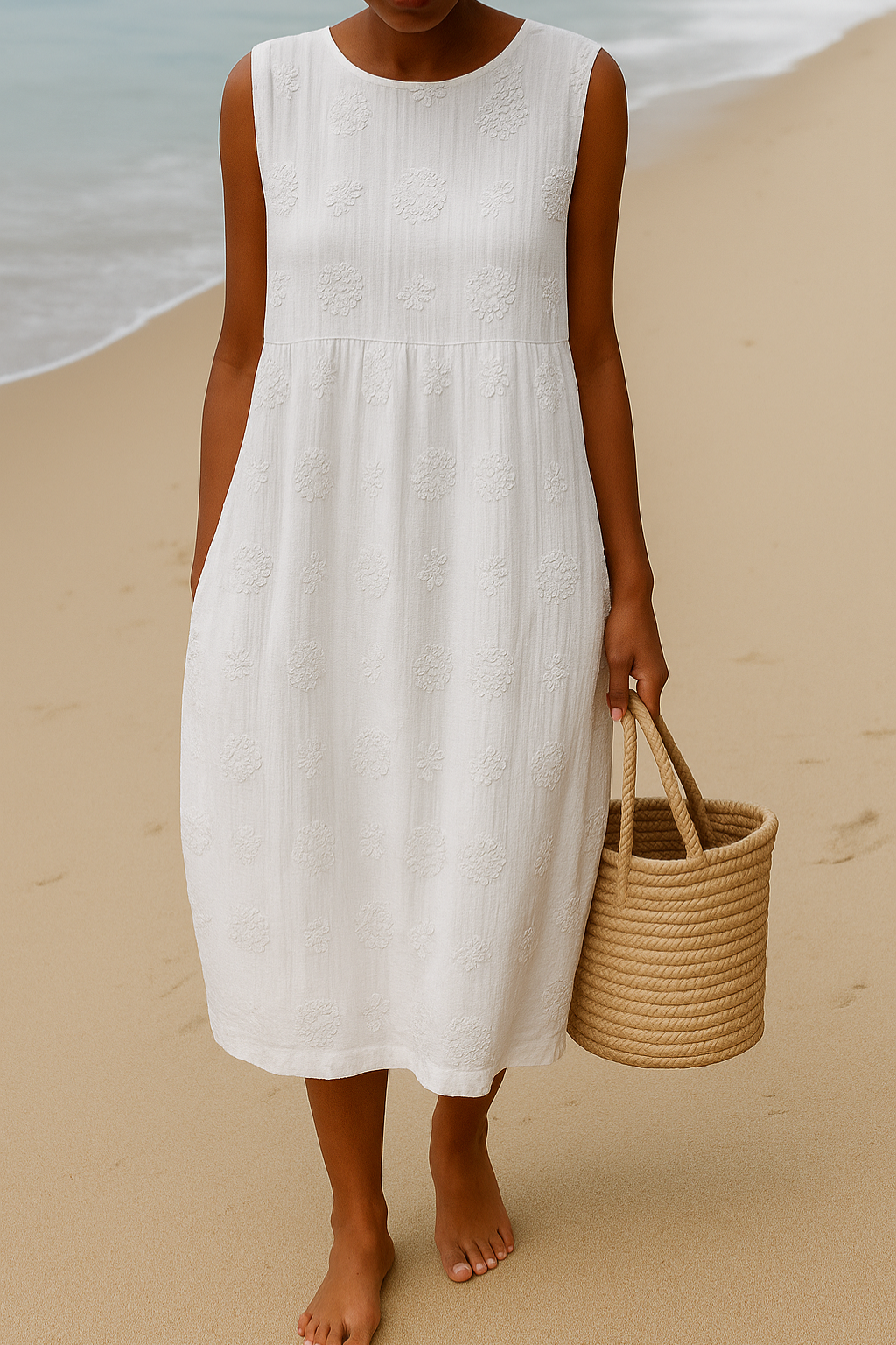 Elene | Light Dress - Cotton Blend - Floral Print - Sleeveless - Pastel Pink