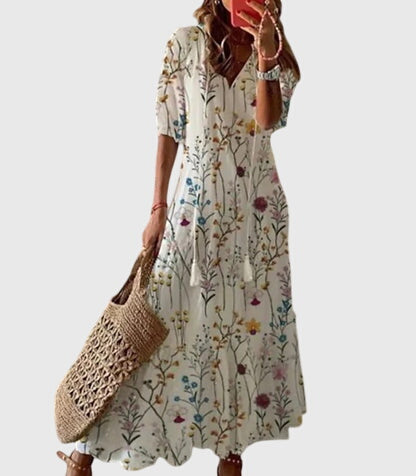 Amalia | Boho Vintage Summer Dress - Floral Print Cotton