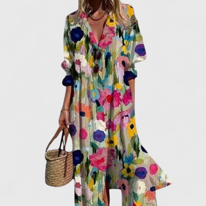 Paula | Boho Dress - Floral Print Cotton
