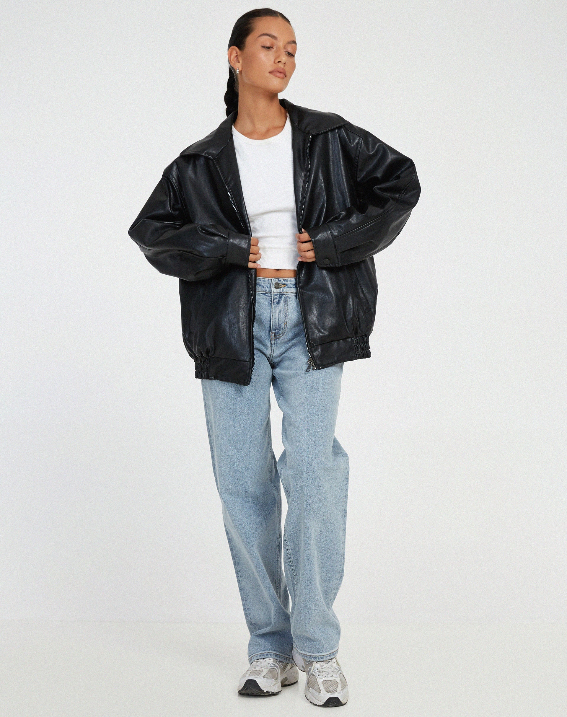 Sophia | Oversized Jacket - Black Faux Leather