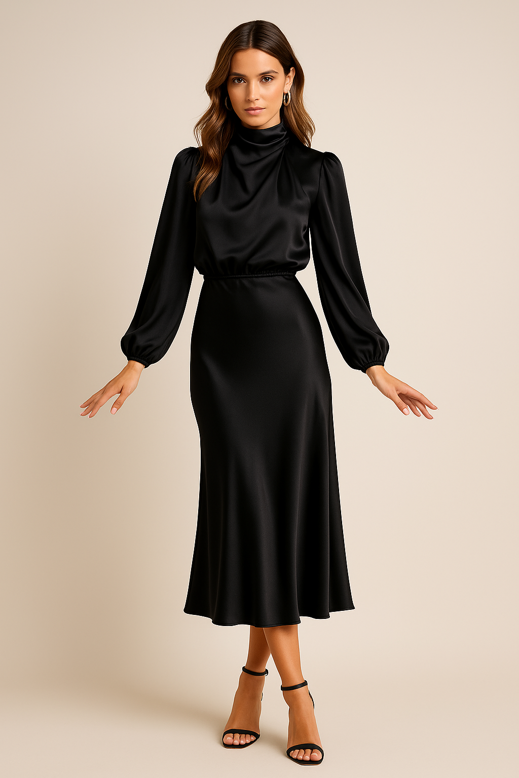 Kriz | High Waist Midi Dress - Black Cotton