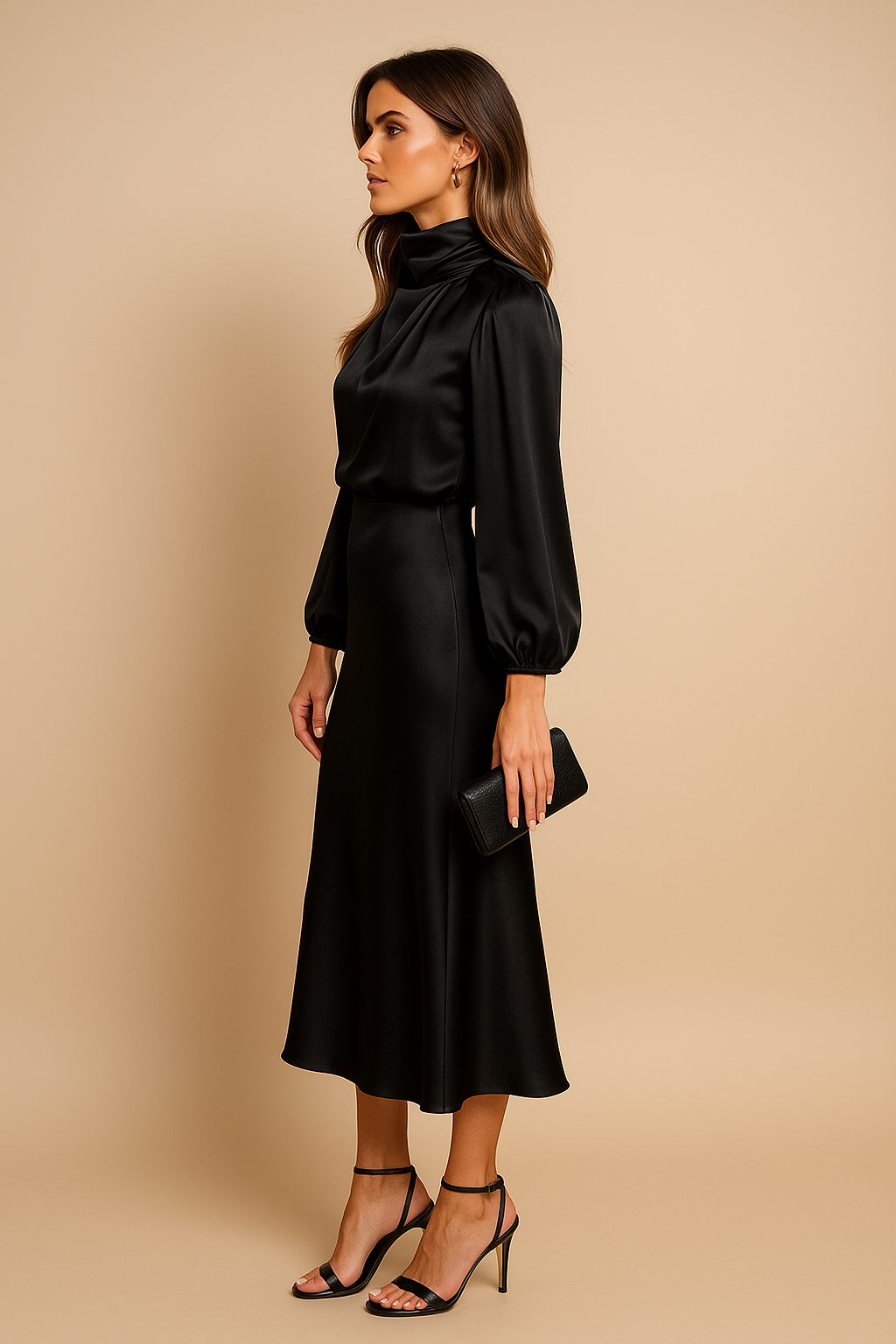 Kriz | High Waist Midi Dress - Black Cotton