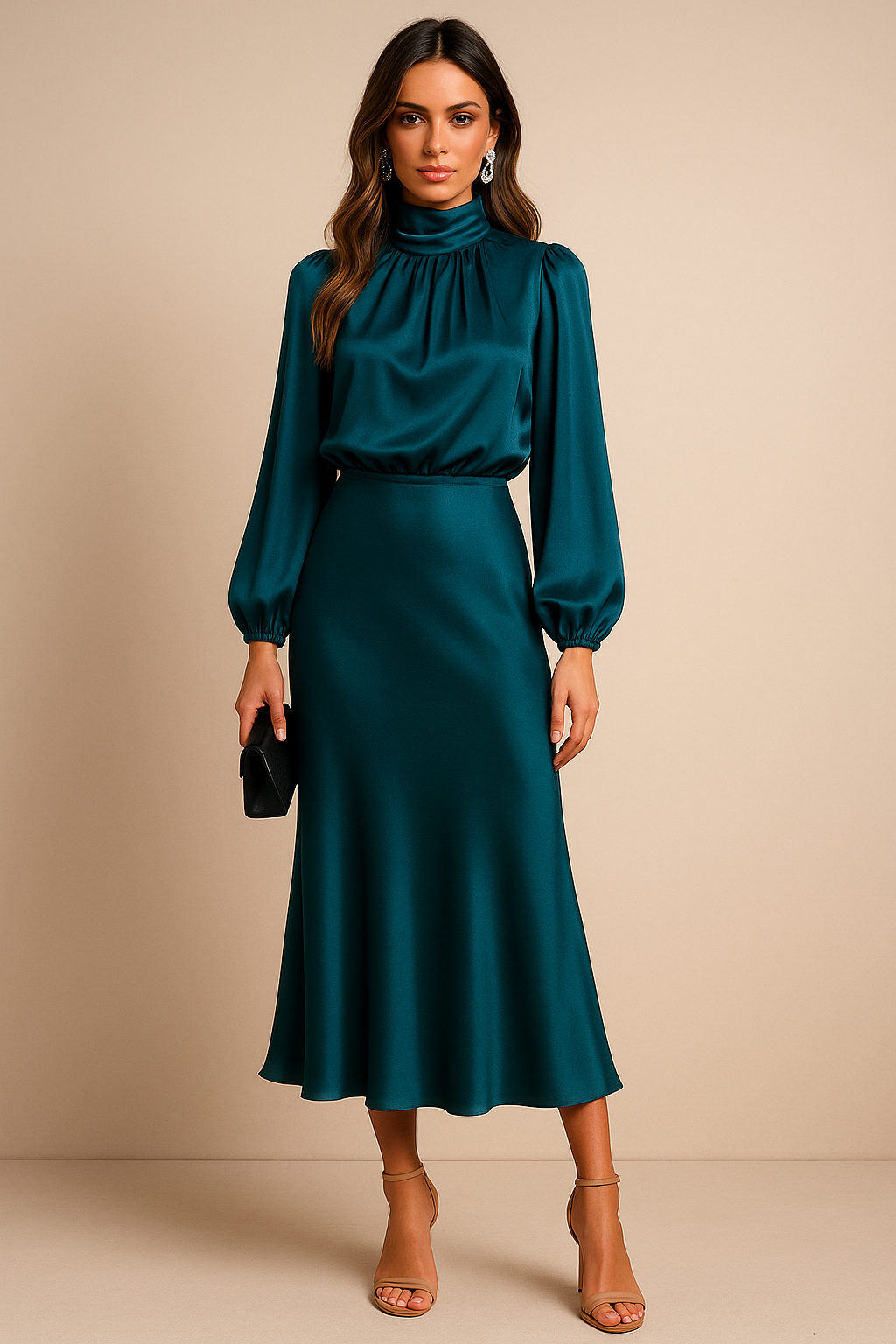 Kriz | High Waist Midi Dress - Black Cotton
