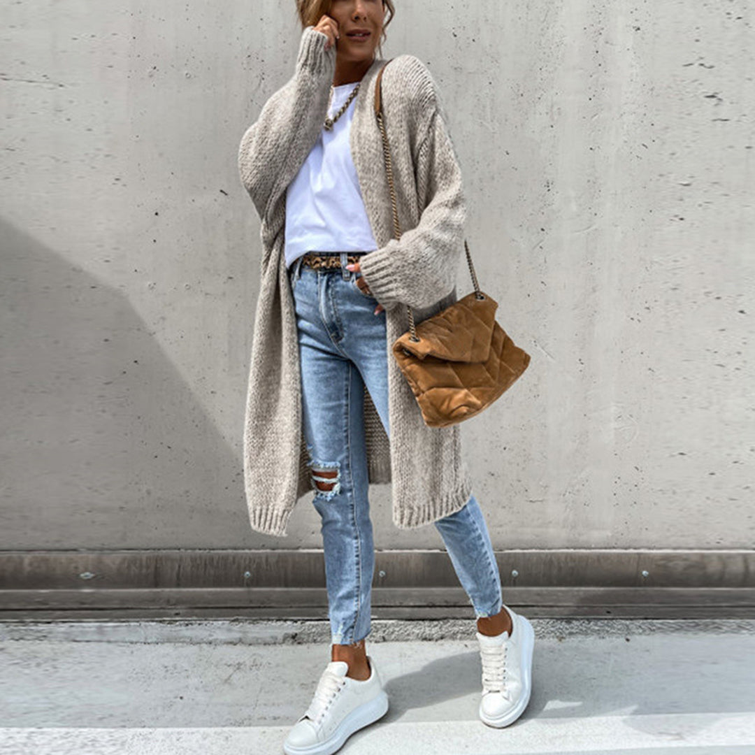 Lauren | Open Front Cardigan - Relaxed Fit Knit in Soft Grey