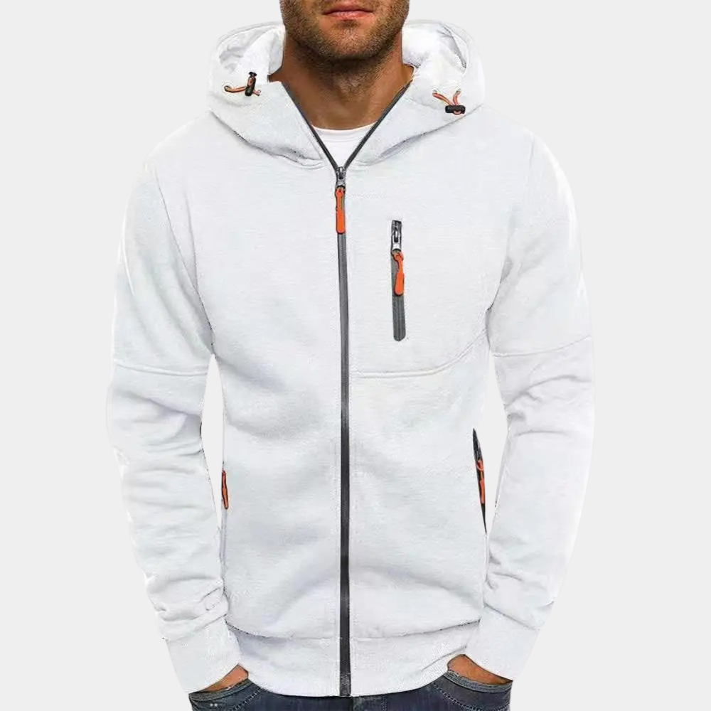 Karl | Casual Men's Zip Hoodie - Grey Cotton