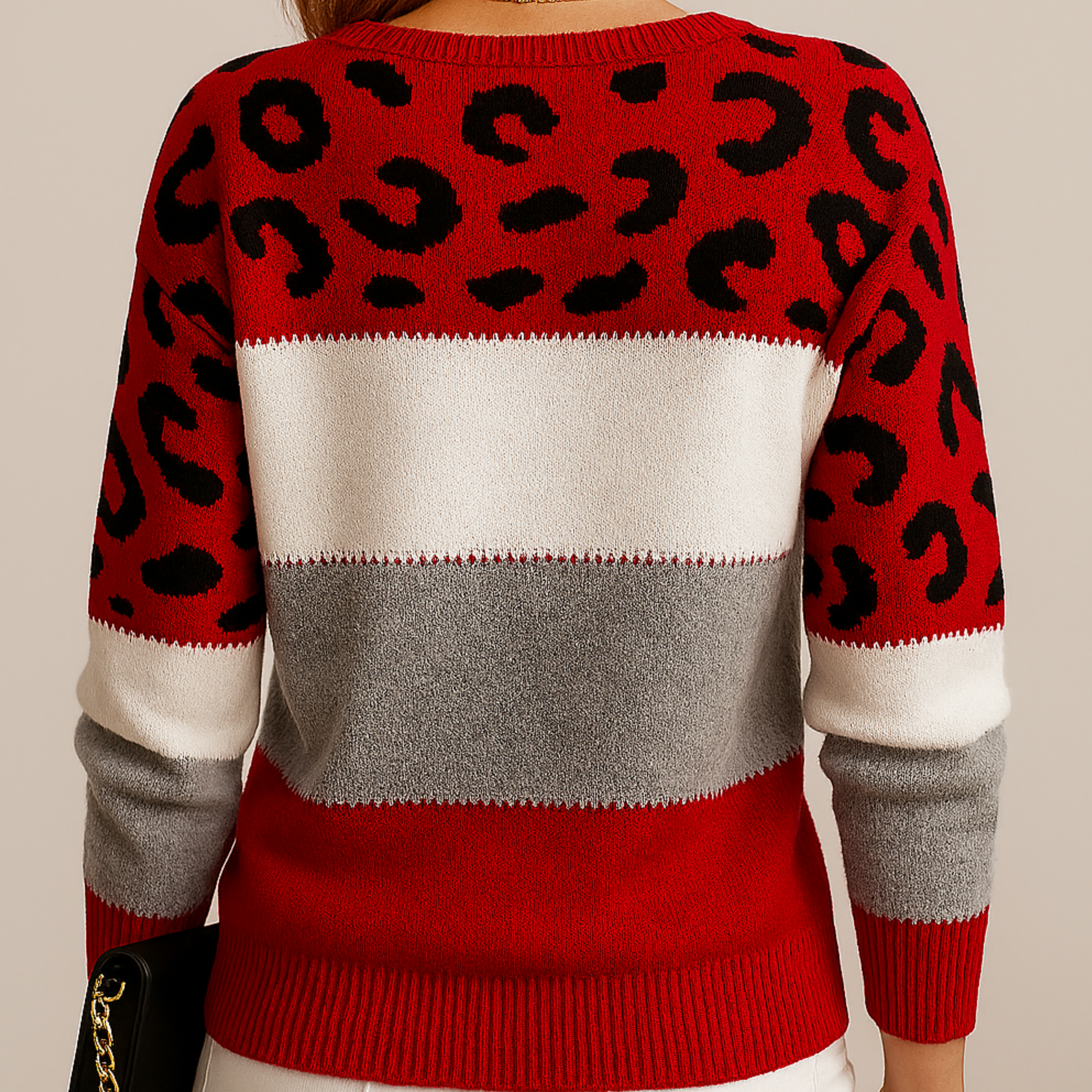 Viola | Soft Knit Sweater Color Block Leopard Print