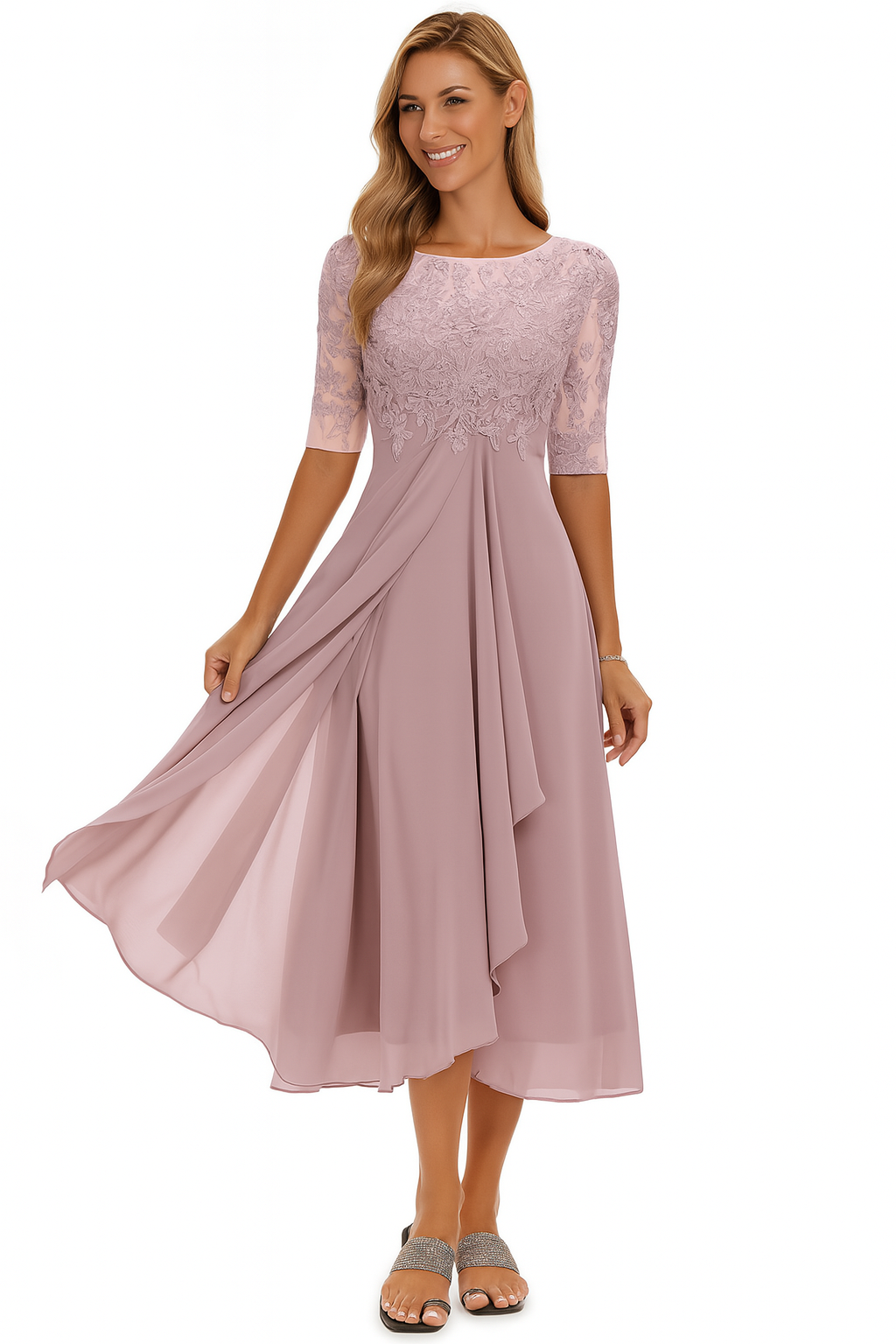 Greta | A Line Midi Dress - Summer - Floral Print - Cotton Blend