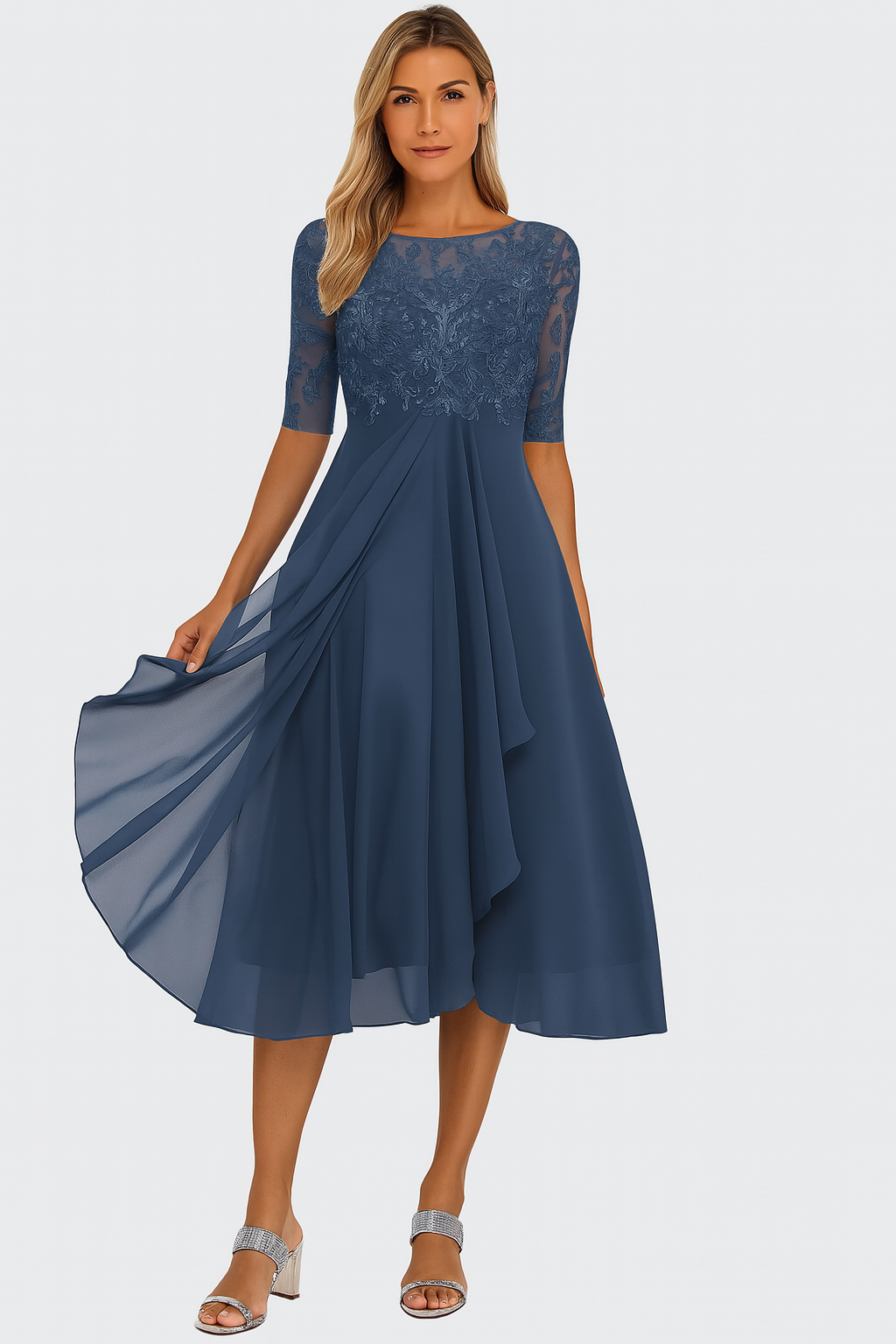 Greta | A Line Midi Dress - Summer - Floral Print - Cotton Blend