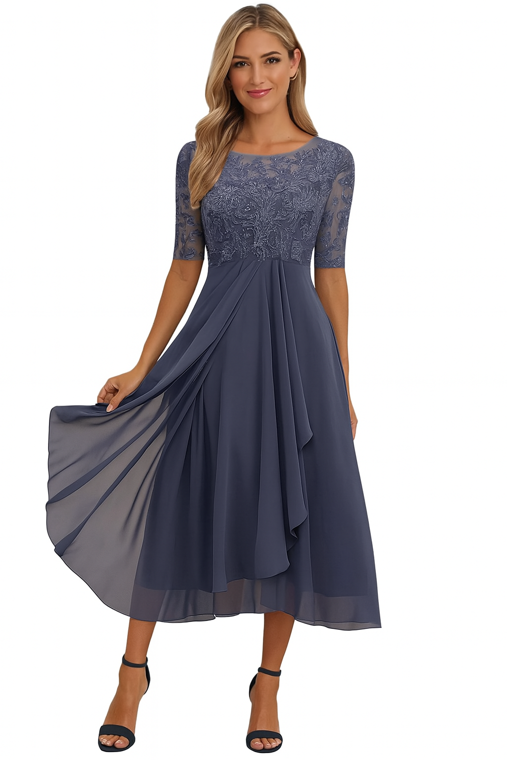 Greta | A Line Midi Dress - Summer - Floral Print - Cotton Blend