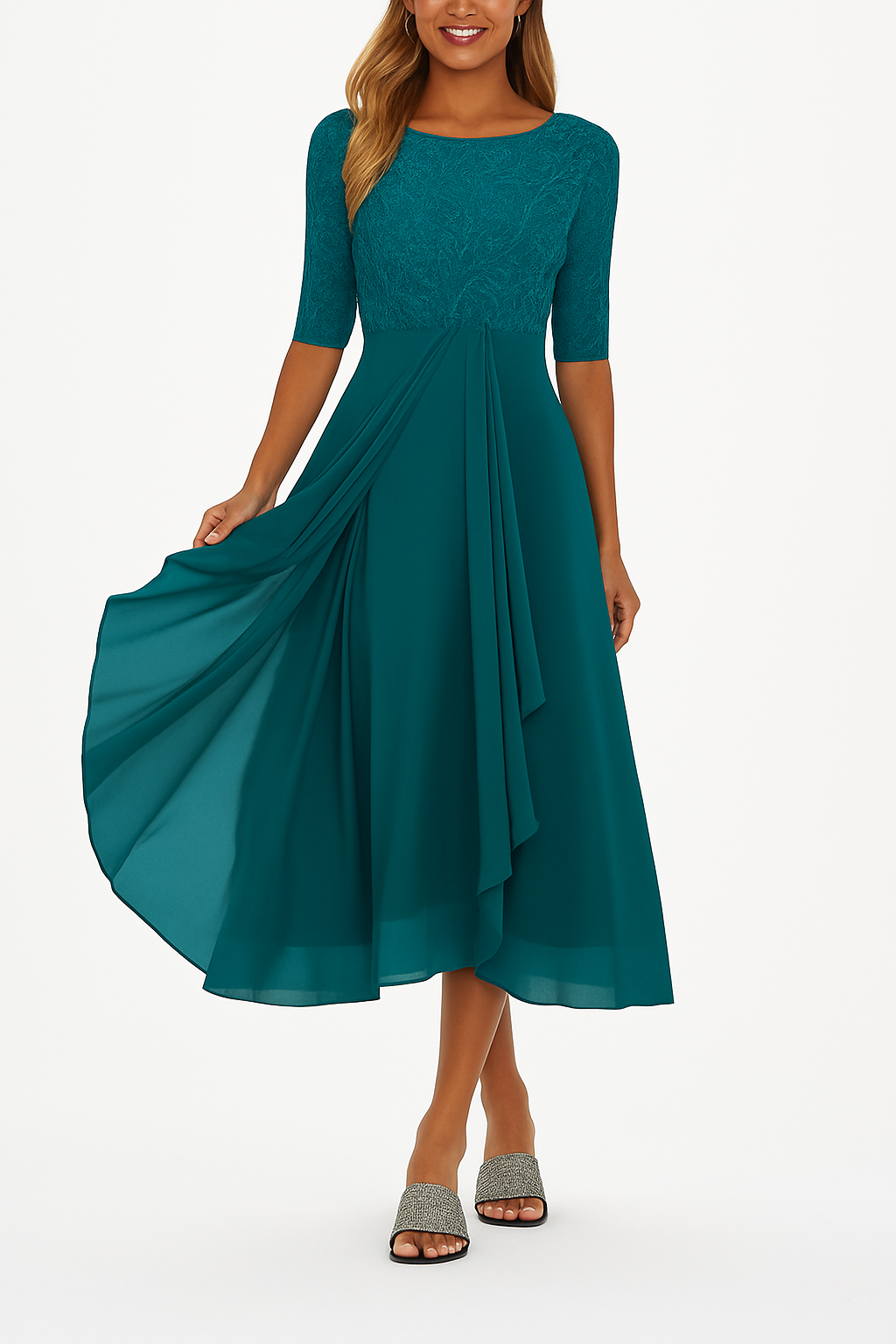 Greta | A Line Midi Dress - Summer - Floral Print - Cotton Blend