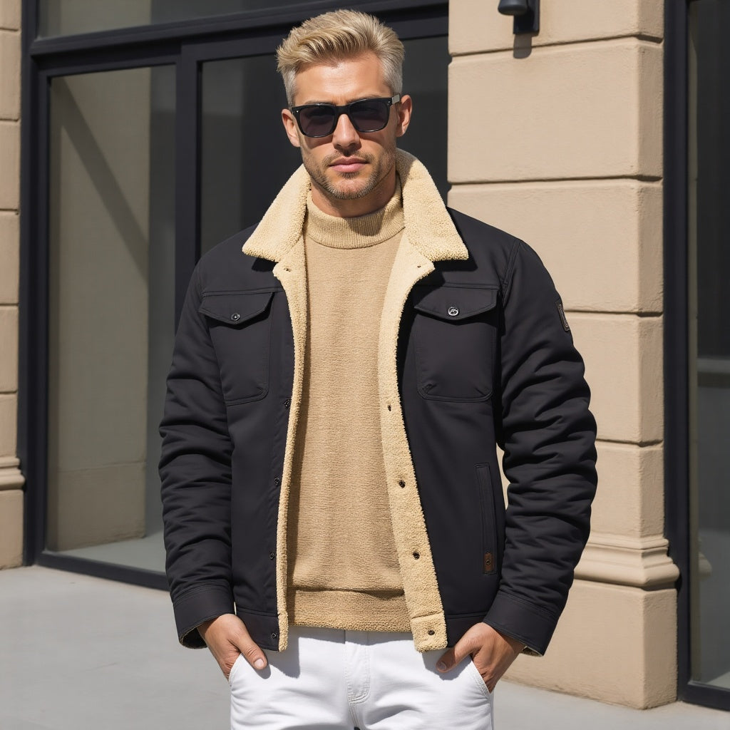 Oliver | Men's Sherpa-Lined Winter Jacket - Warm Black