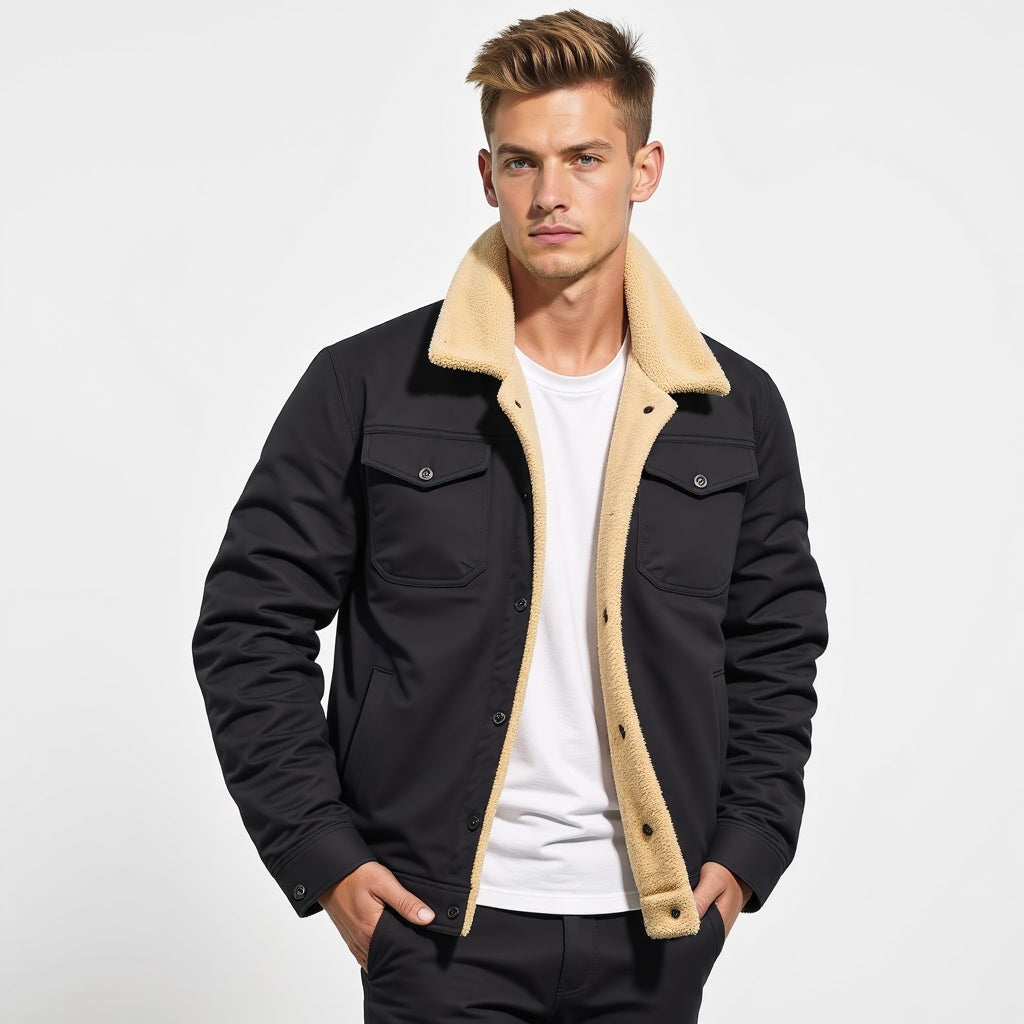 Oliver | Men's Sherpa-Lined Winter Jacket - Warm Black