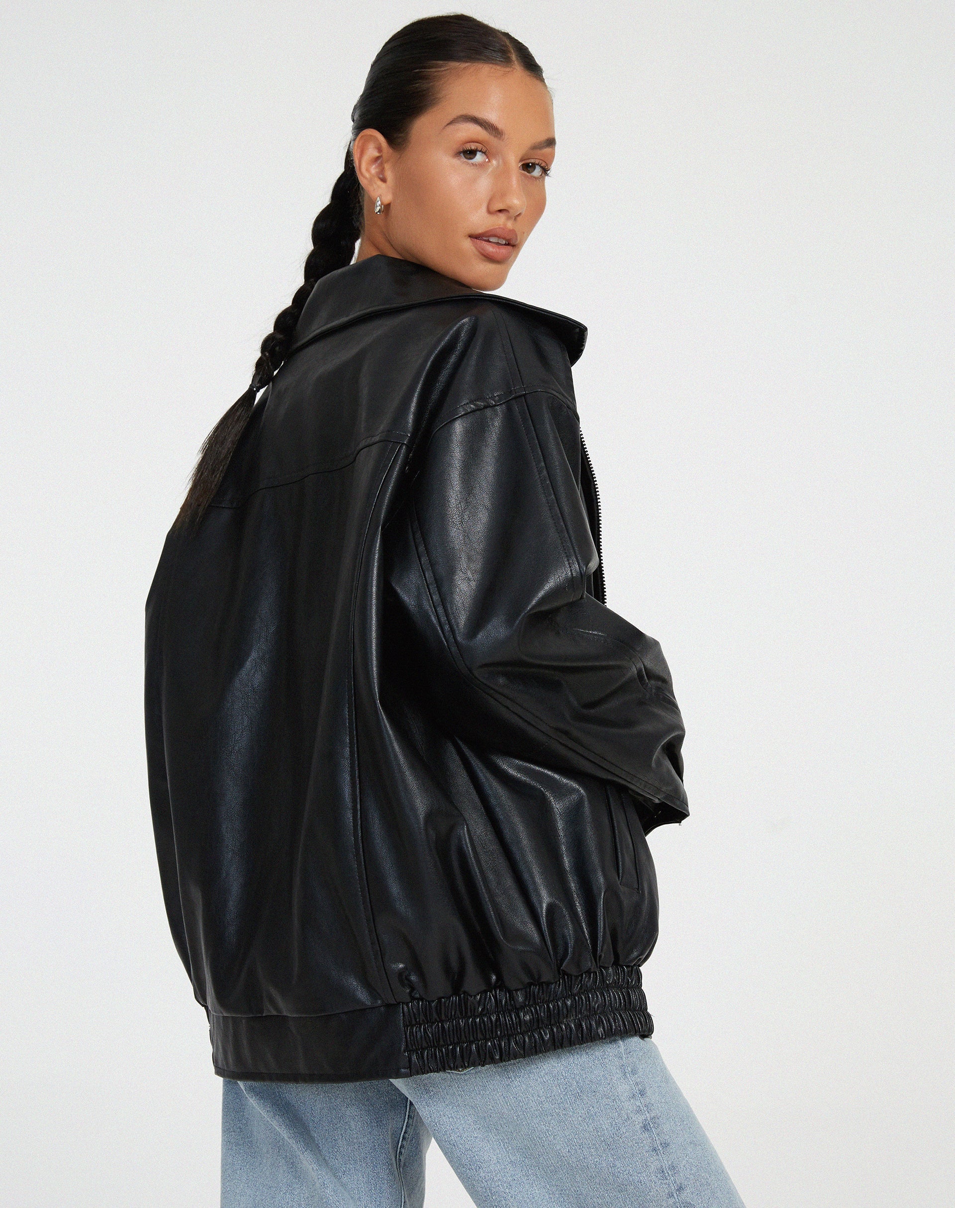 Sophia | Oversized Jacket - Black Faux Leather