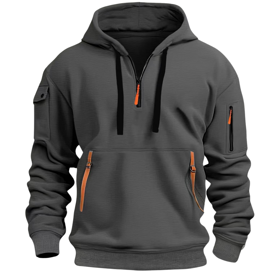 Hugo | Men's Casual Hoodie with Zipper Pockets - Grey