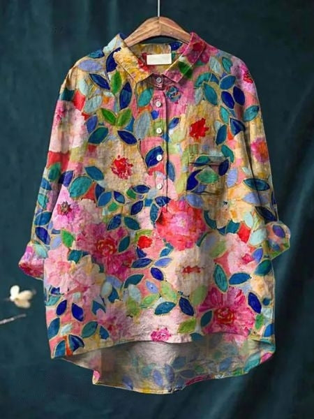 Bella | Floral Button Front Pocket Blouse - Multicolor