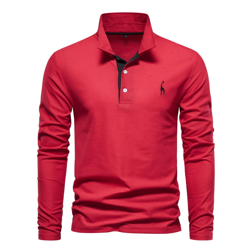 Aaron | Classic Button Neck Polo Shirt - Navy Cotton