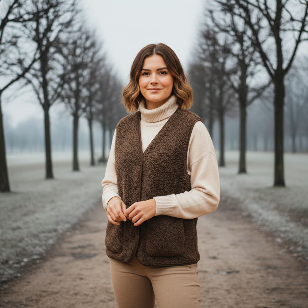 Ella | Casual Sherpa Vest - Warm Beige