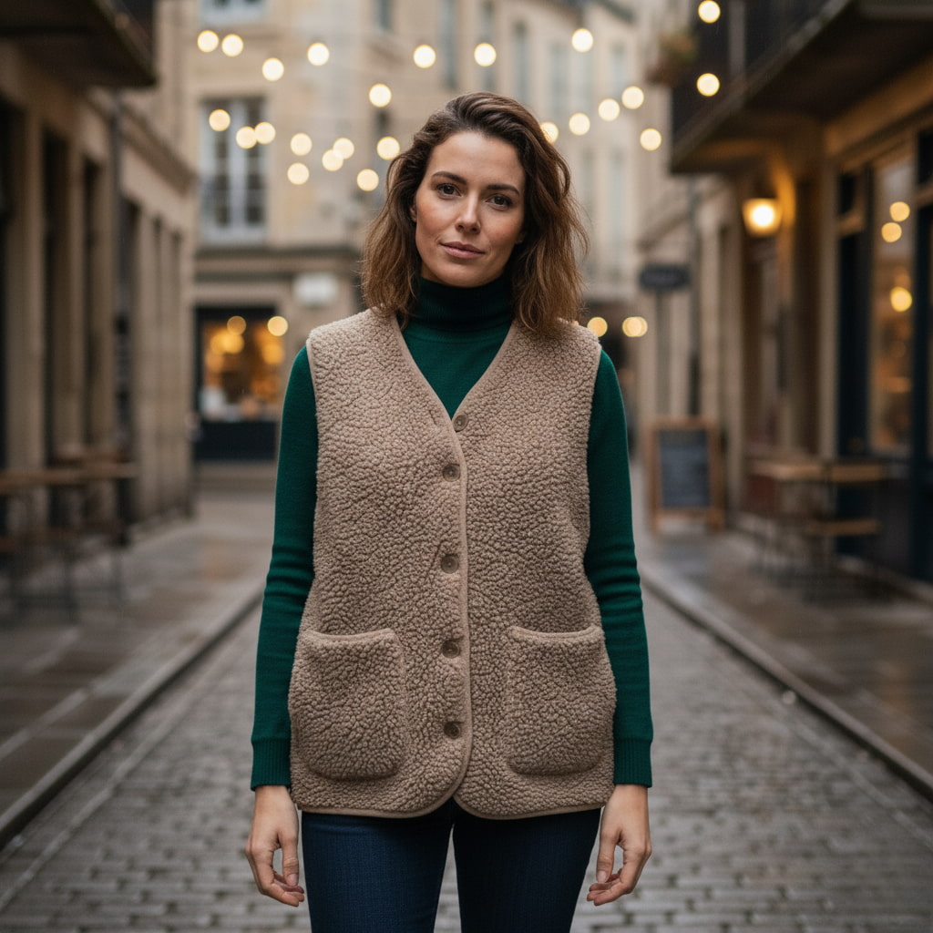 Ella | Casual Sherpa Vest - Warm Beige
