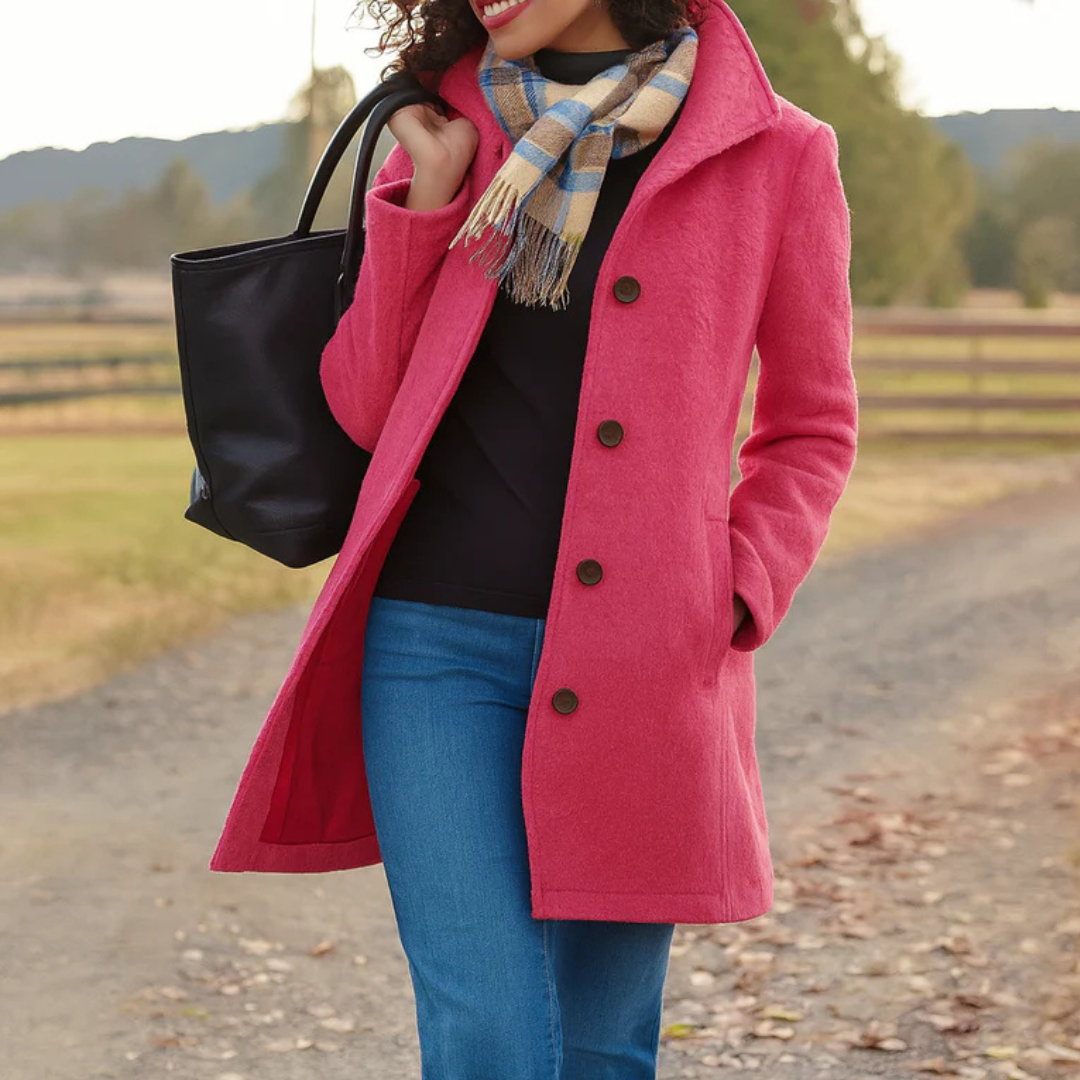 Helga | Classic Winter Coat with Button Front - Black