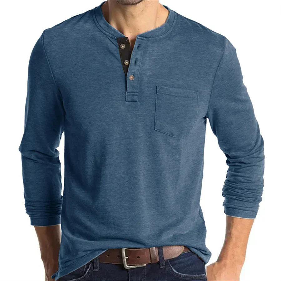 Logan | Classic Henley Shirt - Navy Cotton