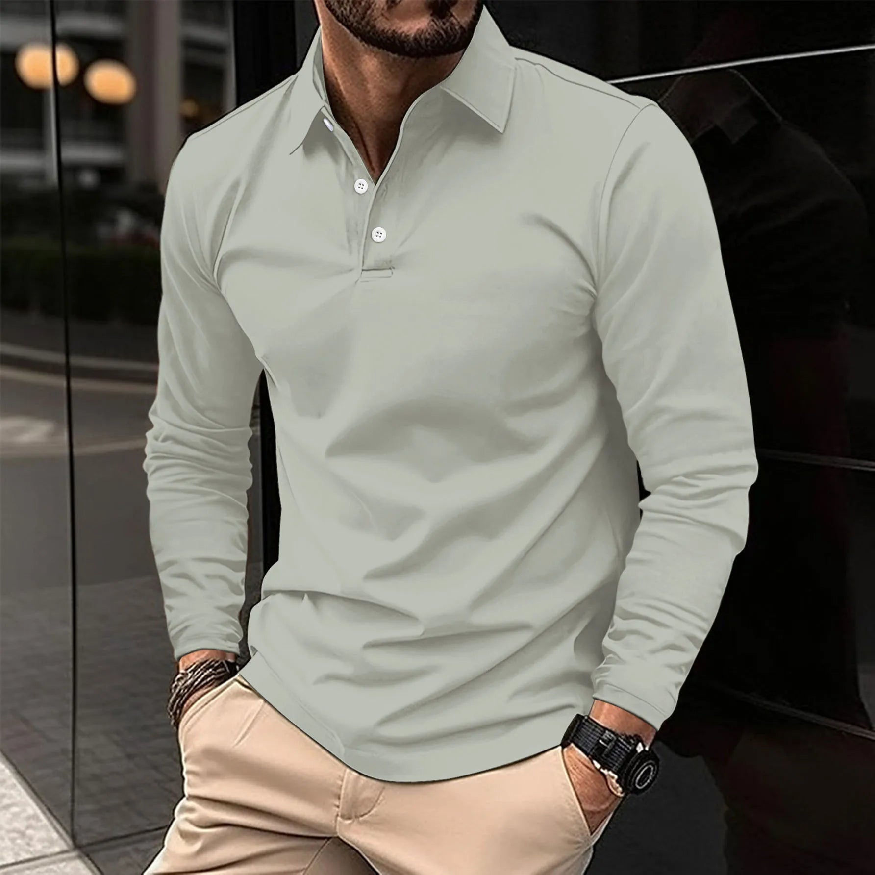 Gideon | Classic Long Sleeve Polo Shirt - Navy Cotton