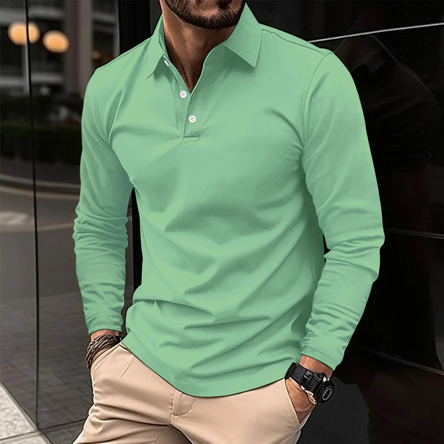 Gideon | Classic Long Sleeve Polo Shirt - Navy Cotton
