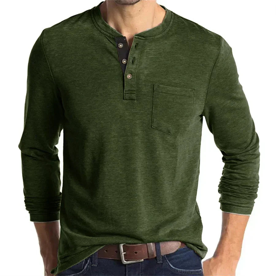 Logan | Classic Henley Shirt - Navy Cotton
