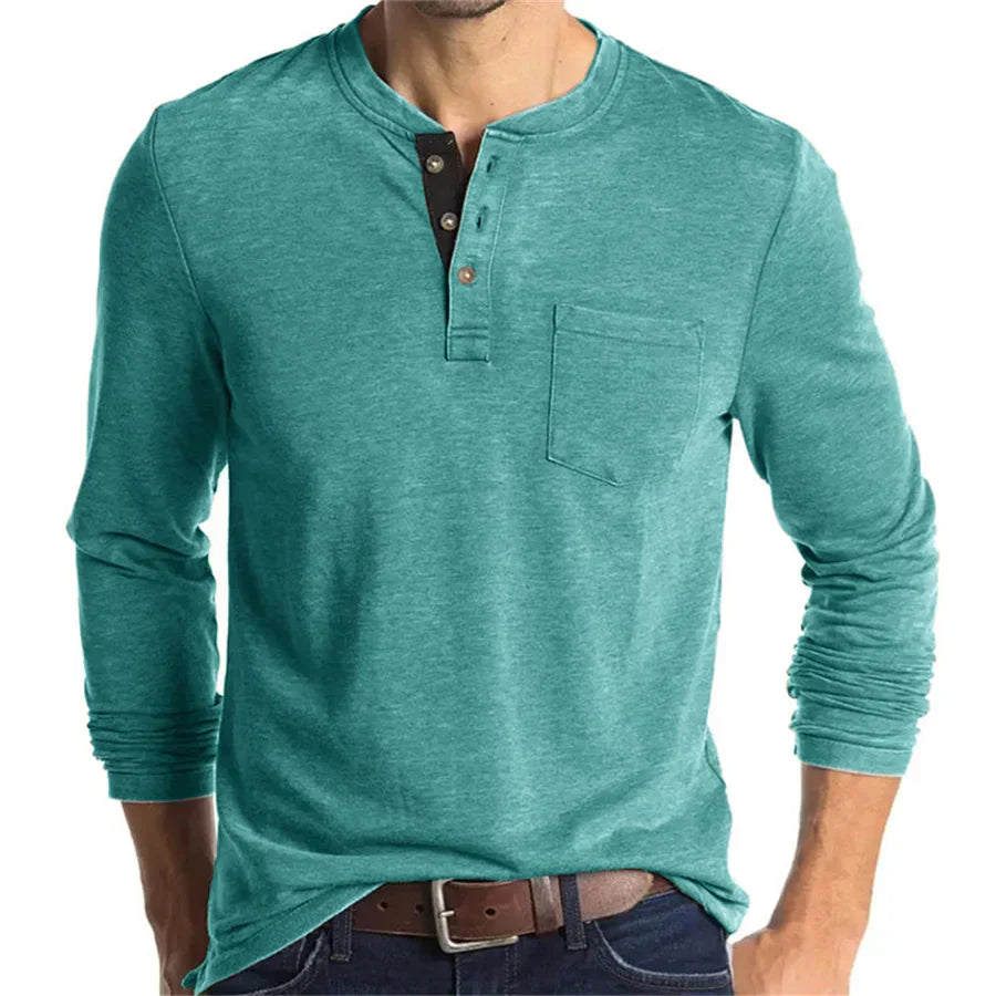 Logan | Classic Henley Shirt - Navy Cotton