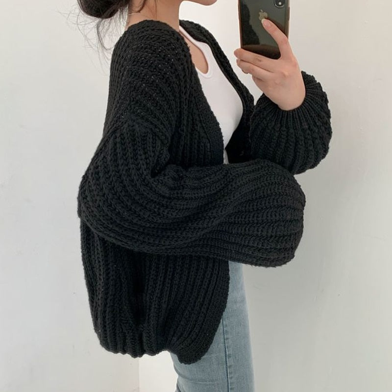 Daisy | Women's Oversized Open Front Sweater - Knit - Beige